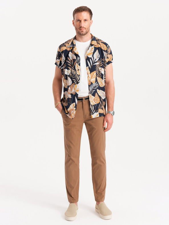 Ombre Clothing Smeđe muške chino hlače s ukrasnim remenom Ombre Clothing