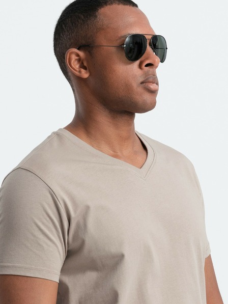Ombre Clothing Muška pamučna majica s klasičnim BASIC izrezom - pijesak V5 OM-TSBS-0145 Ombre odjeća