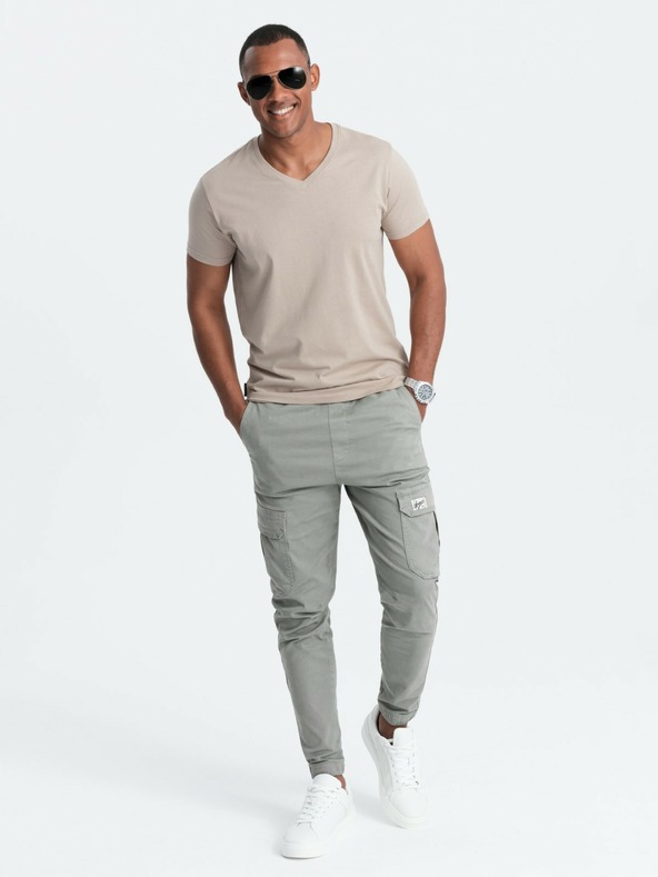 Ombre Clothing Muška pamučna majica s klasičnim BASIC izrezom - pijesak V5 OM-TSBS-0145 Ombre odjeća