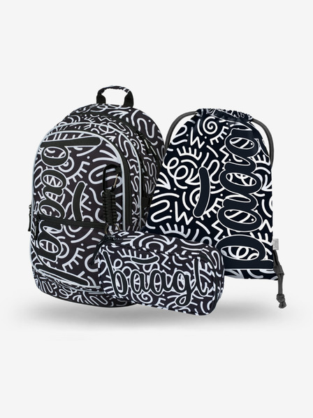 BAAGL  Crni školski set s uzorkom - ruksak, pernica, torba Baagl Core Element