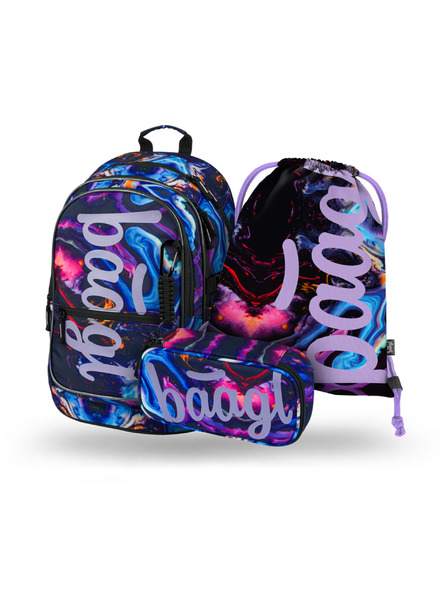 BAAGL  Ljubičasti školski set - ruksak, pernica, torba Baagl Core Marble