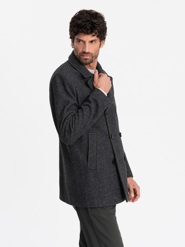 Ombre Clothing Muški kratki vuneni kaput s dvostrukim kopčanjem Ombre odjeća V1 OM-COWC-0115