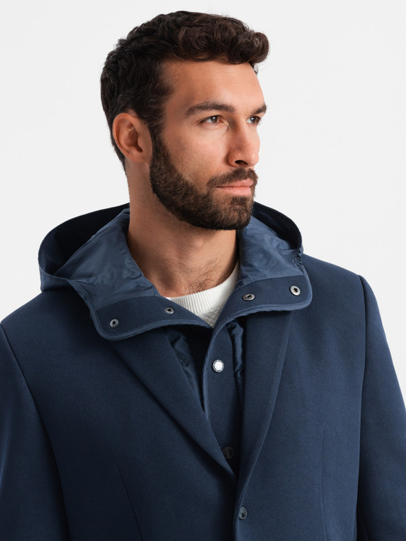 Ombre Clothing Muška jakna s kapuljačom i visokim ovratnikom tamnoplava Ombre odjeća