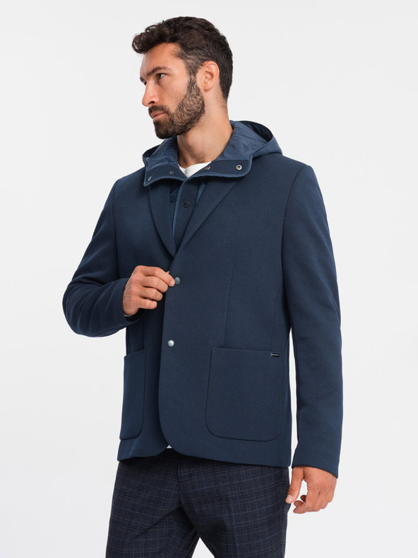 Ombre Clothing Muška jakna s kapuljačom i visokim ovratnikom tamnoplava Ombre odjeća