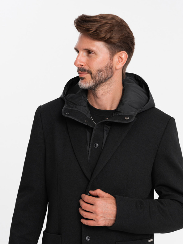 Ombre Clothing Muška jakna s visokim ovratnikom i kapuljačom crna Ombre odjeća