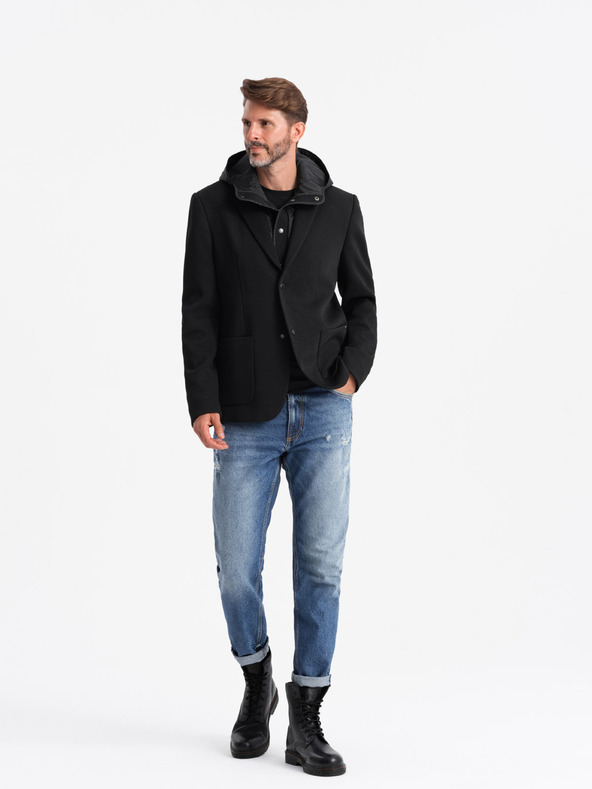 Ombre Clothing Muška jakna s visokim ovratnikom i kapuljačom crna Ombre odjeća