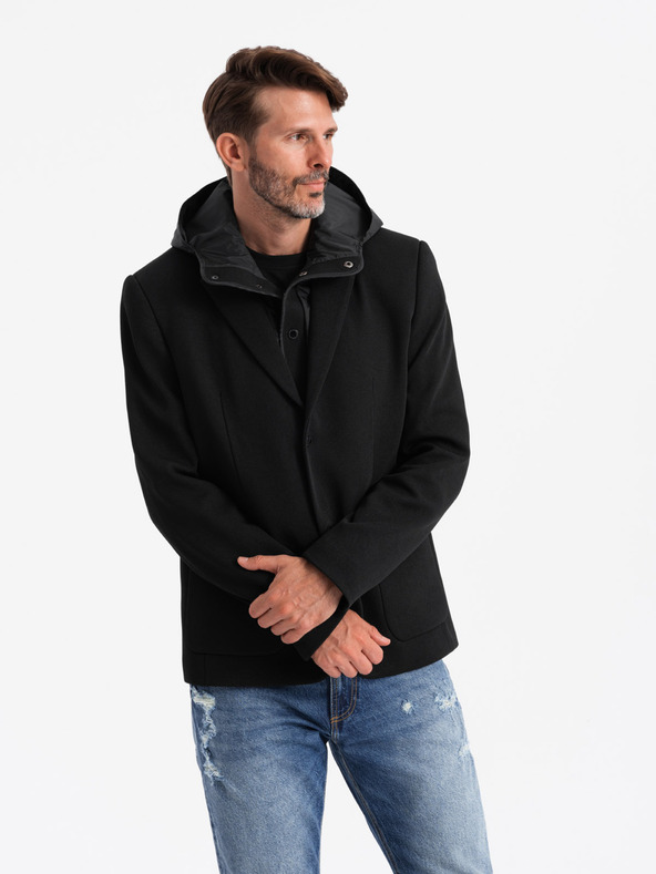 Ombre Clothing Muška jakna s visokim ovratnikom i kapuljačom crna Ombre odjeća