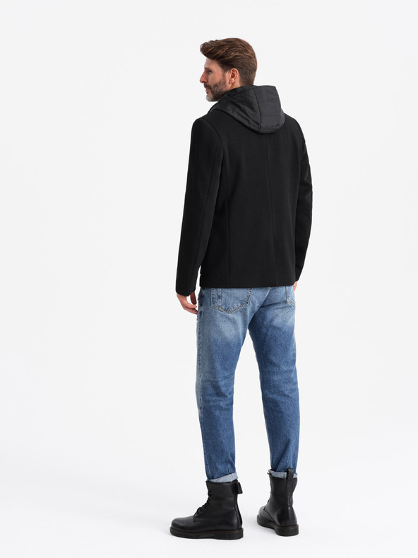 Ombre Clothing Muška jakna s visokim ovratnikom i kapuljačom crna Ombre odjeća