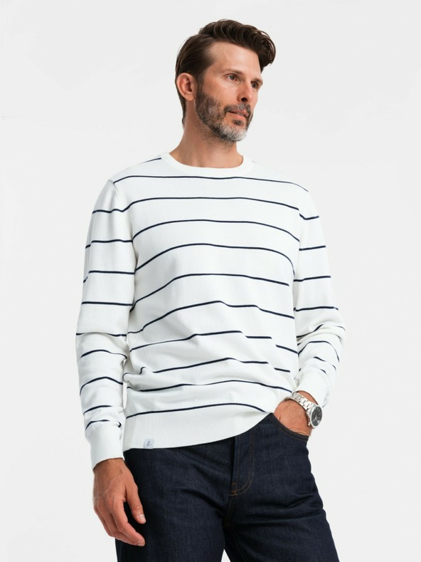 Ombre Clothing Muški casual džemper s vodoravnim prugama krem ​​Ombre Clothing