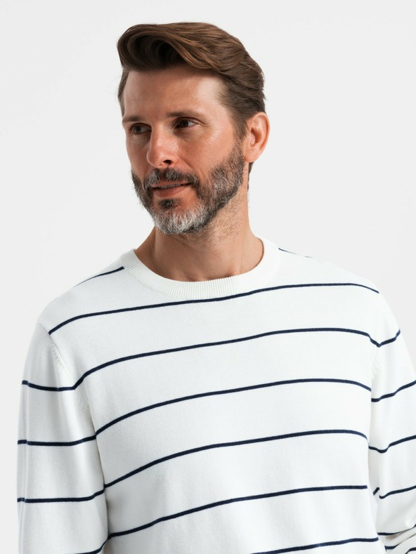 Ombre Clothing Muški casual džemper s vodoravnim prugama krem ​​Ombre Clothing