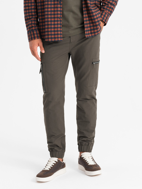 Ombre Clothing Muške jogger hlače s džepovima i printom u tamno maslinastoj Ombre odjeći