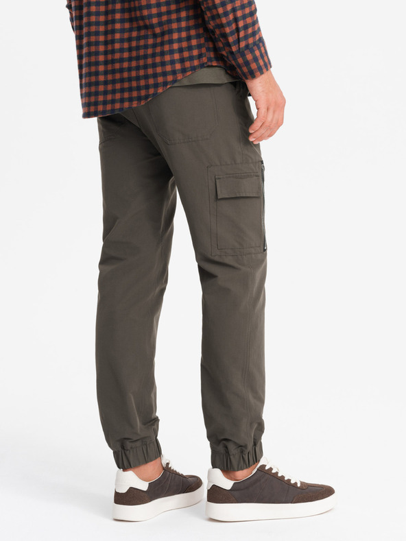 Ombre Clothing Muške jogger hlače s džepovima i printom u tamno maslinastoj Ombre odjeći