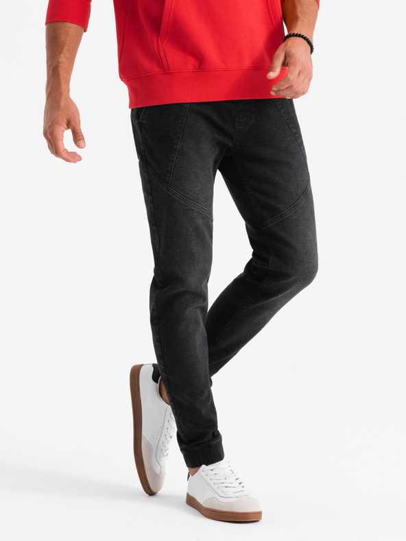 Ombre Clothing Muška traper trenirka s asimetričnim šavovima crna Ombre odjeća