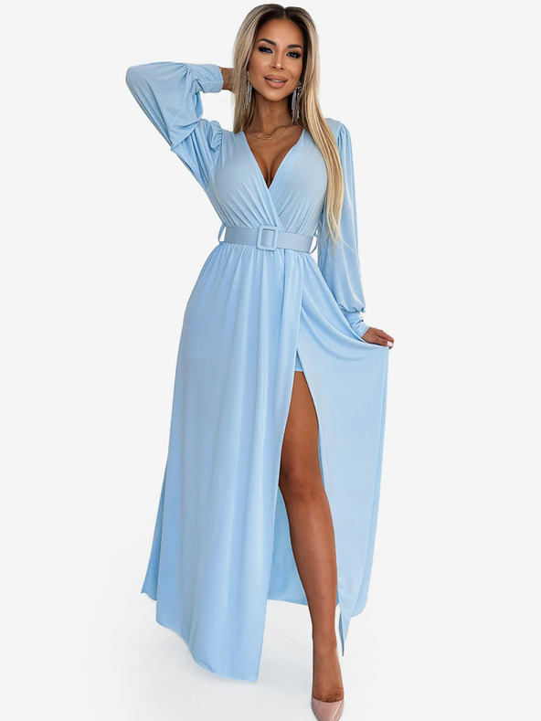 numoco FIORELLA Duga haljina sa širokim pojasom i dekolteom - svijetloplava Numoco