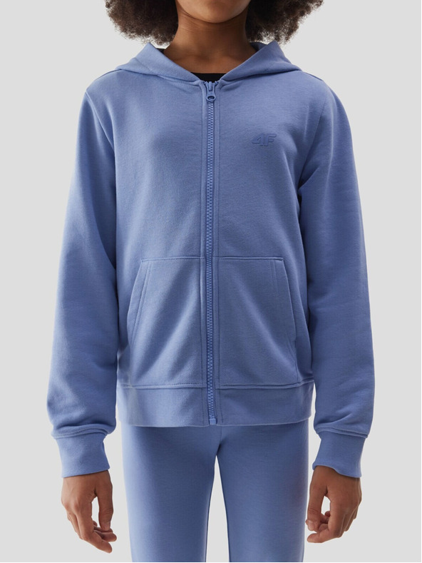 4F Trenirka za djevojčice, hoodie na patentni zatvarač s kapuljačom 4F - tamnoplava
