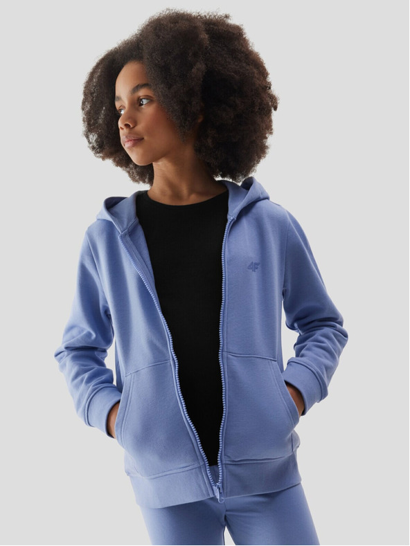 4F Trenirka za djevojčice, hoodie na patentni zatvarač s kapuljačom 4F - tamnoplava