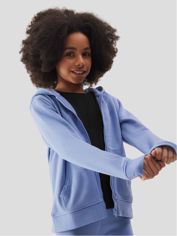 4F Trenirka za djevojčice, hoodie na patentni zatvarač s kapuljačom 4F - tamnoplava