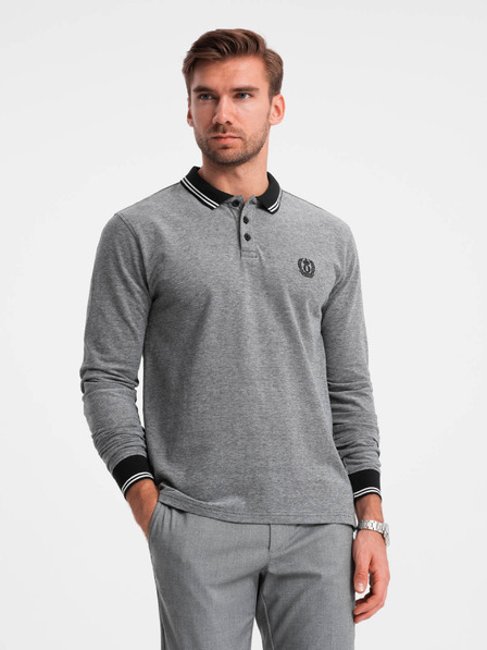 Ombre Clothing Muška polo majica s dugim rukavima i vezom Ombre Clothing