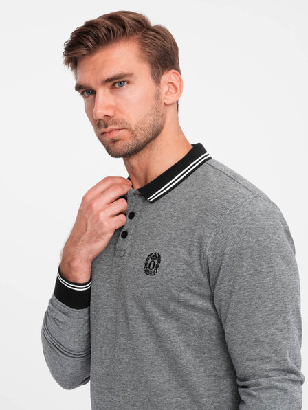 Ombre Clothing Muška polo majica s dugim rukavima i vezom Ombre Clothing