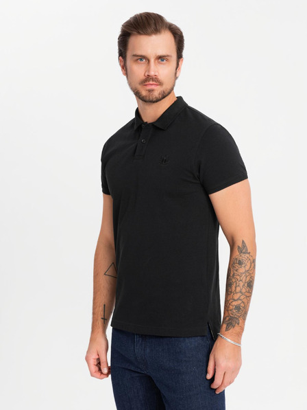 Ombre Clothing Muška pamučna polo majica BASIC - crna/siva melanž/bijela V2 OM-POBS-0133 Ombre odjeća