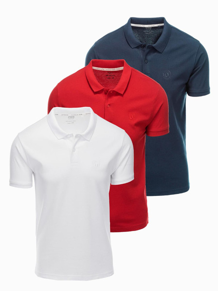 Ombre Clothing Muška pamučna polo majica BASIC - tamnoplava/bijela/crvena V3 OM-POBS-0133 Ombre odjeća