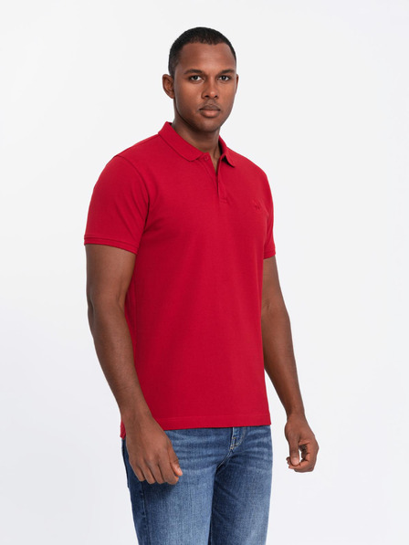 Ombre Clothing Muška pamučna polo majica BASIC - tamnoplava/bijela/crvena V3 OM-POBS-0133 Ombre odjeća