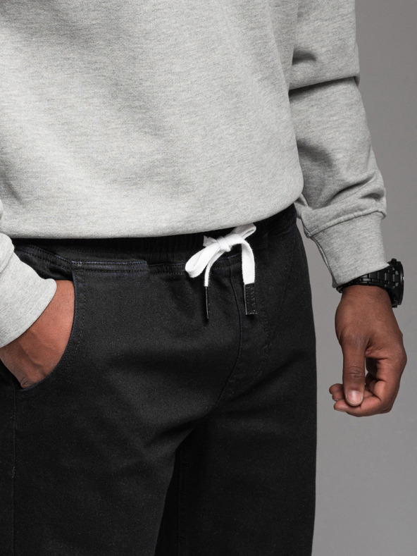 Ombre Clothing Muška traper trenirka s obrubom - crna V2 OM-PADJ-0156 Ombre odjeća