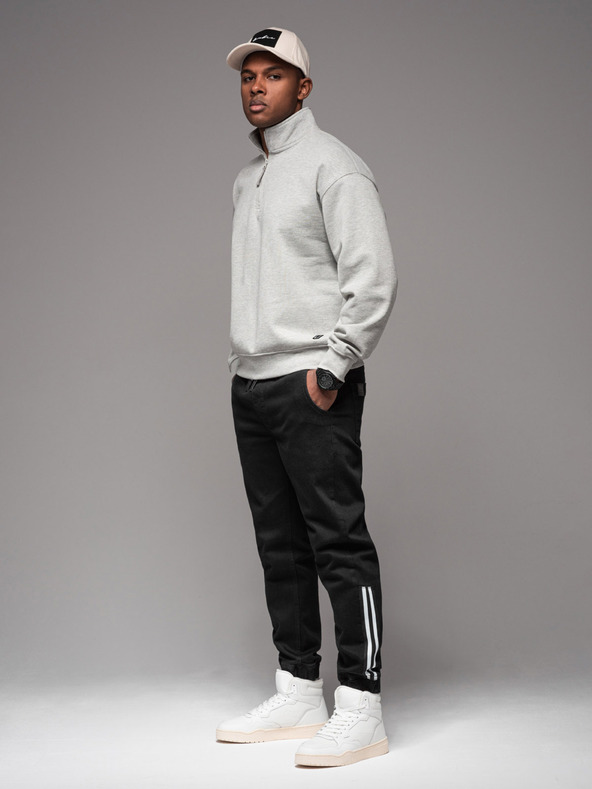 Ombre Clothing Muška traper trenirka s obrubom - crna V2 OM-PADJ-0156 Ombre odjeća