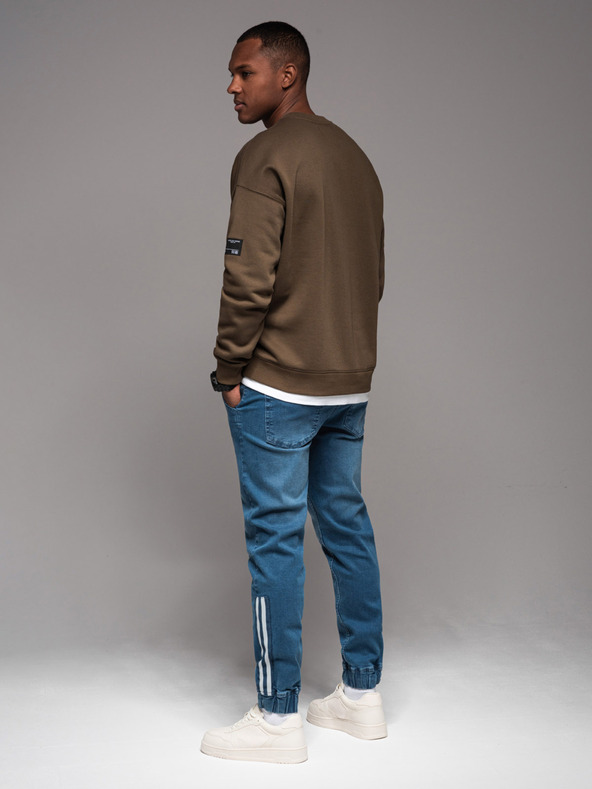 Ombre Clothing Muške traper trenirke s rubom - plava V3 OM-PADJ-0156 Ombre odjeća