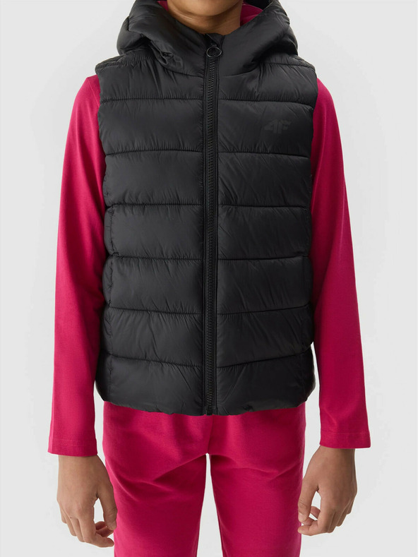 4F Prsluk za djevojčice s punjenjem od sintetičkog perja 4F - crni