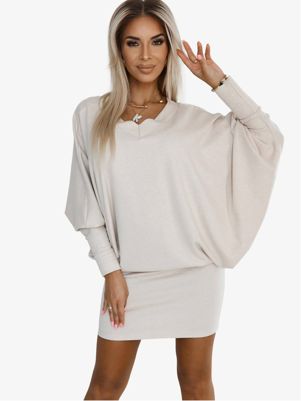 numoco Haljina s šišmiš izrezom - bež Numoco