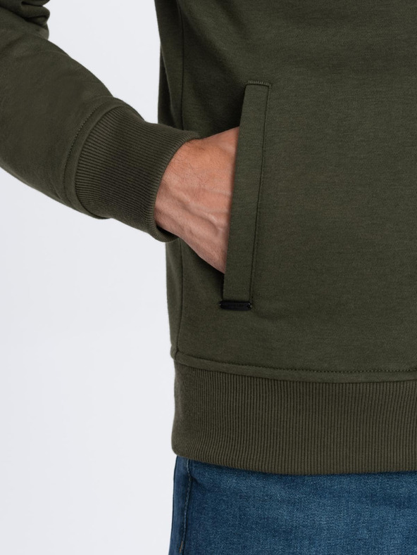 Ombre Clothing Muška kaki pamučna bombaška majica s patentnim zatvaračem Ombre odjeća