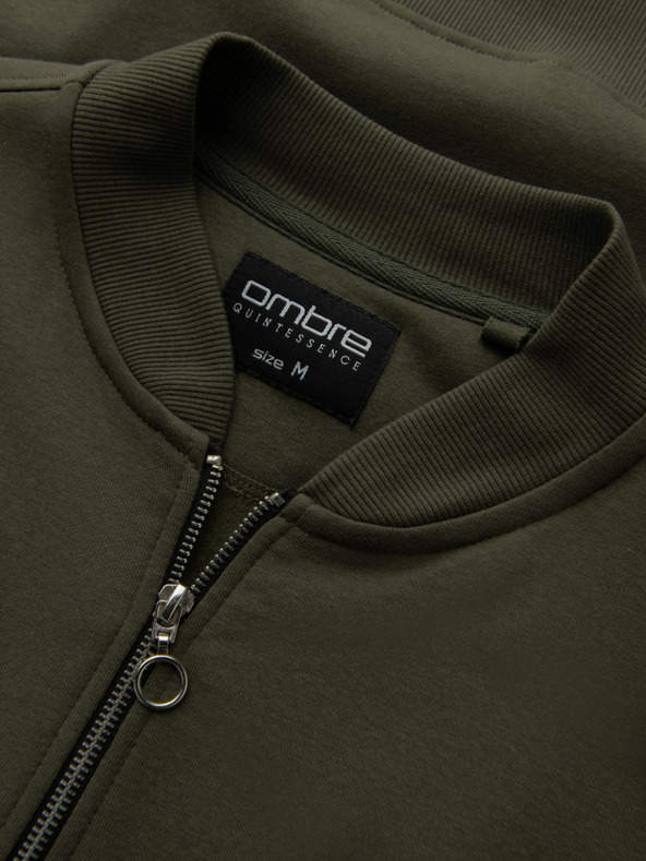 Ombre Clothing Muška kaki pamučna bombaška majica s patentnim zatvaračem Ombre odjeća