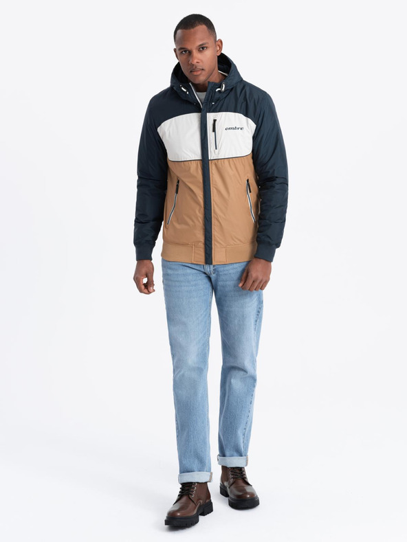 Ombre Clothing Muška svijetla sportska jakna s flisom smeđa Ombre odjeća