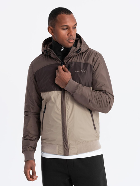Ombre Clothing Muška lagana šarena sportska jakna s flisom bež Ombre Odjeća