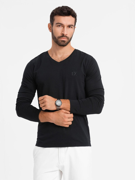 Ombre Clothing Muška majica kratkih rukava s V izrezom SLIM FIT s elastanom i printom crna Ombre odjeća