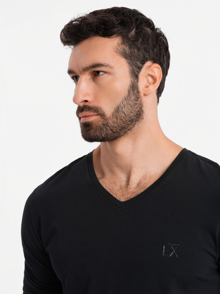 Ombre Clothing Muška majica kratkih rukava s V izrezom SLIM FIT s elastanom i printom crna Ombre odjeća