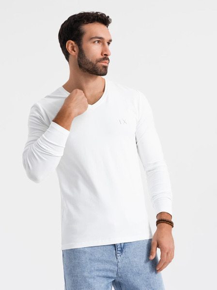 Ombre Clothing Muška majica kratkih rukava SLIM FIT s dugim rukavima i V-izrezom s elastinom i printom bijela Ombre odjeća