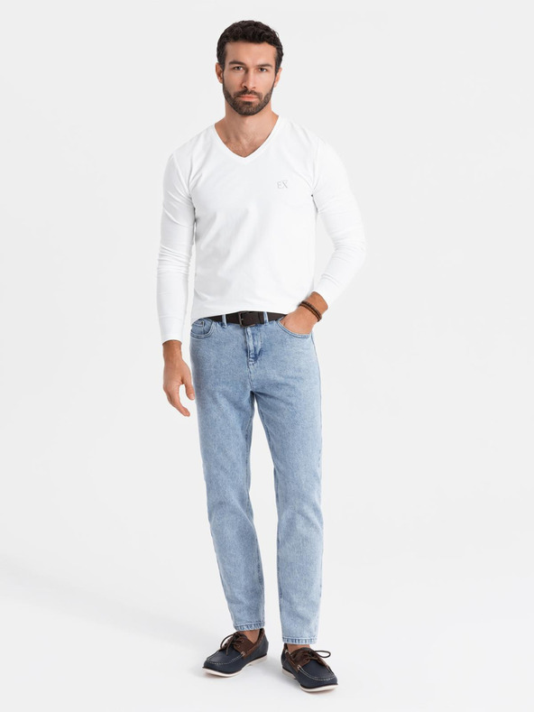 Ombre Clothing Muška majica kratkih rukava SLIM FIT s dugim rukavima i V-izrezom s elastinom i printom bijela Ombre odjeća