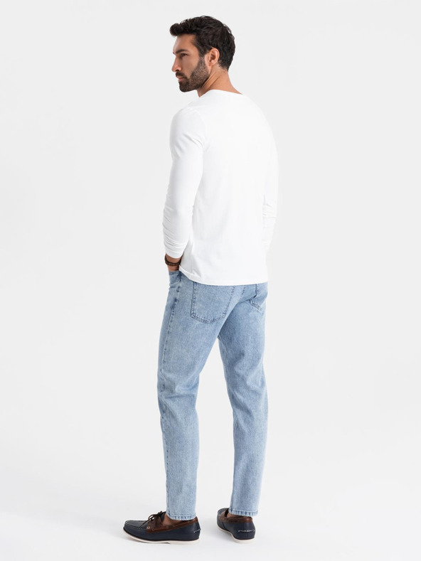 Ombre Clothing Muška majica kratkih rukava SLIM FIT s dugim rukavima i V-izrezom s elastinom i printom bijela Ombre odjeća