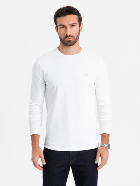 Ombre Clothing Muška majica kratkih rukava SLIM FIT s dugim rukavima, elastinom i printom bijela Ombre odjeća