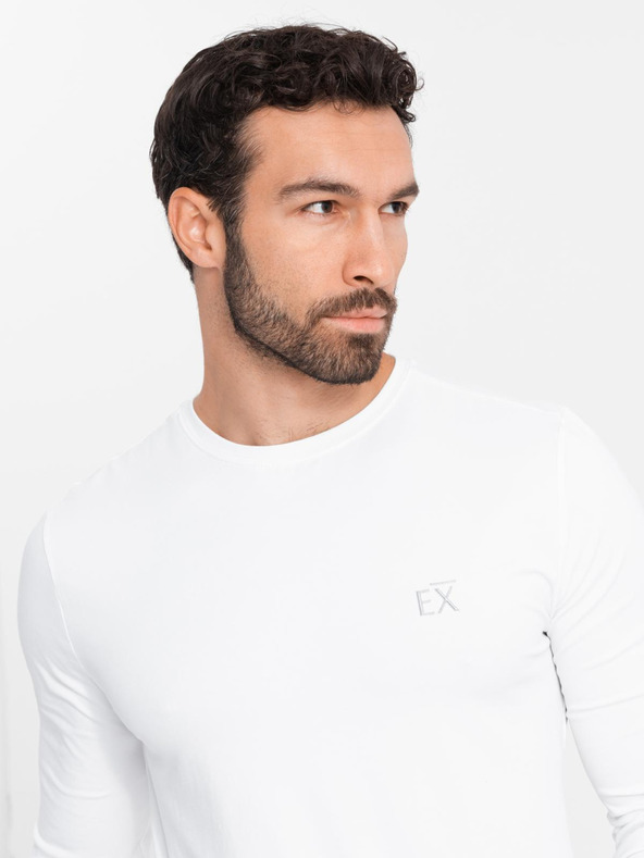 Ombre Clothing Muška majica kratkih rukava SLIM FIT s dugim rukavima, elastinom i printom bijela Ombre odjeća