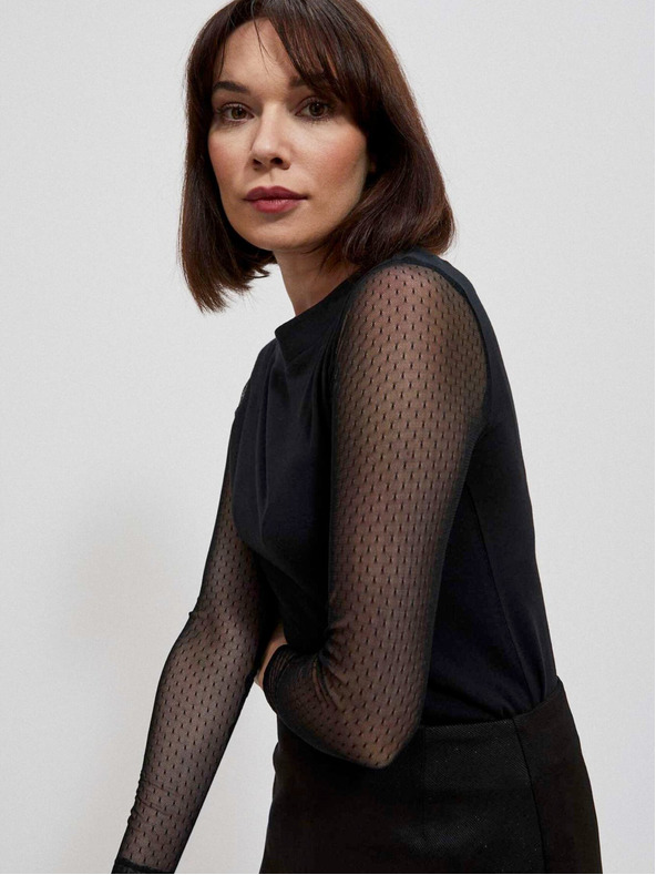 Moodo Crna ženska bluza s prozirnim rukavima Moodo