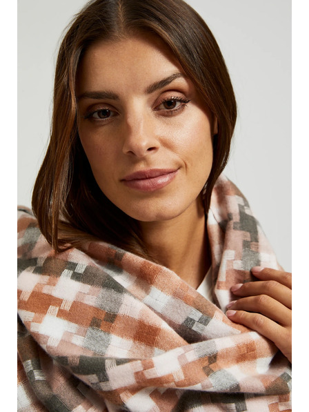 Moodo Bijelo-smeđi Moodo ženski šal na kockice