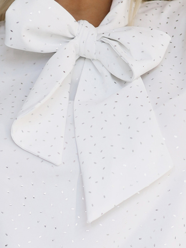 numoco Bijela dezenirana ženska bluza s dugim rukavima, kravatom i gumbima Numoco