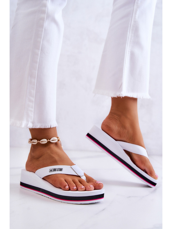 BIG STAR SHOES Ženske japanke na wedge Big Star bijele