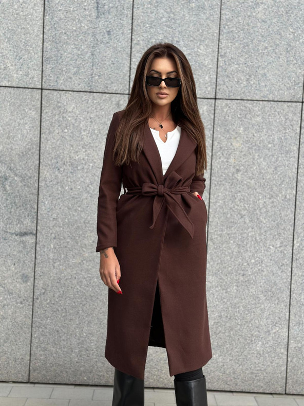 Edoti Smeđi ženski kaput s remenom Edoti