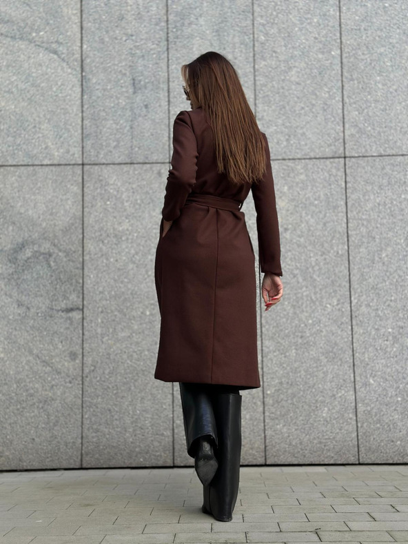 Edoti Smeđi ženski kaput s remenom Edoti