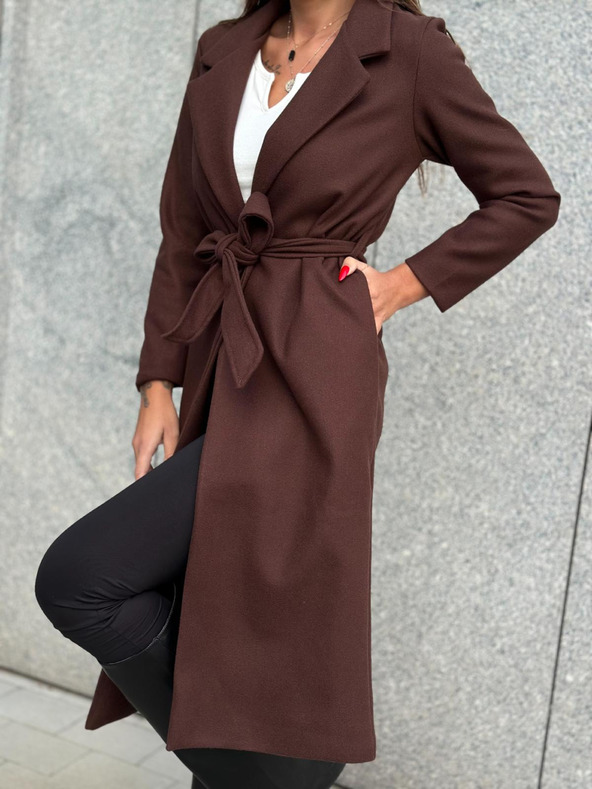 Edoti Smeđi ženski kaput s remenom Edoti