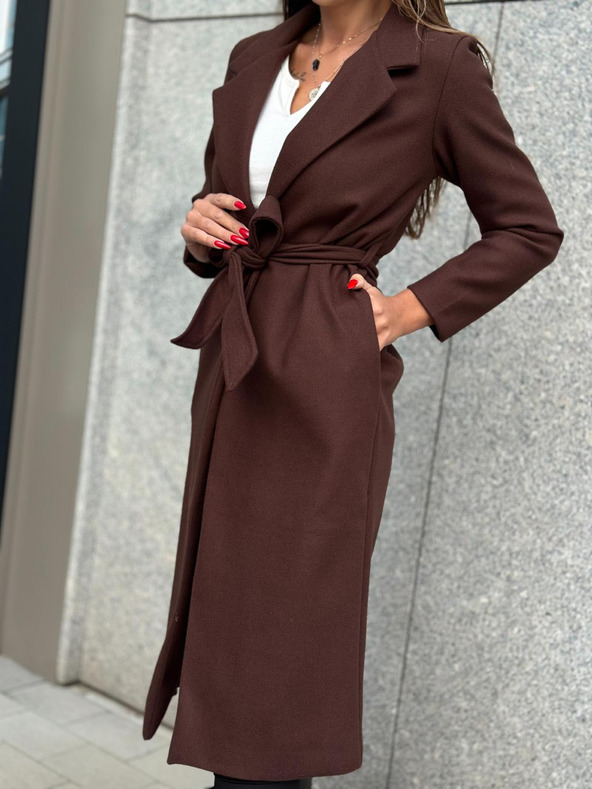 Edoti Smeđi ženski kaput s remenom Edoti